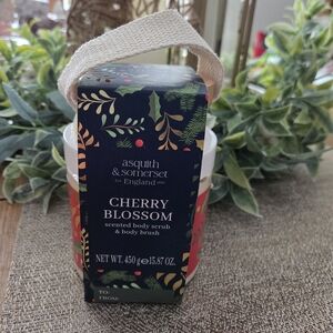 Asquith & Somerset Cherry Blossom Body Scrub & Brush - Red and Green